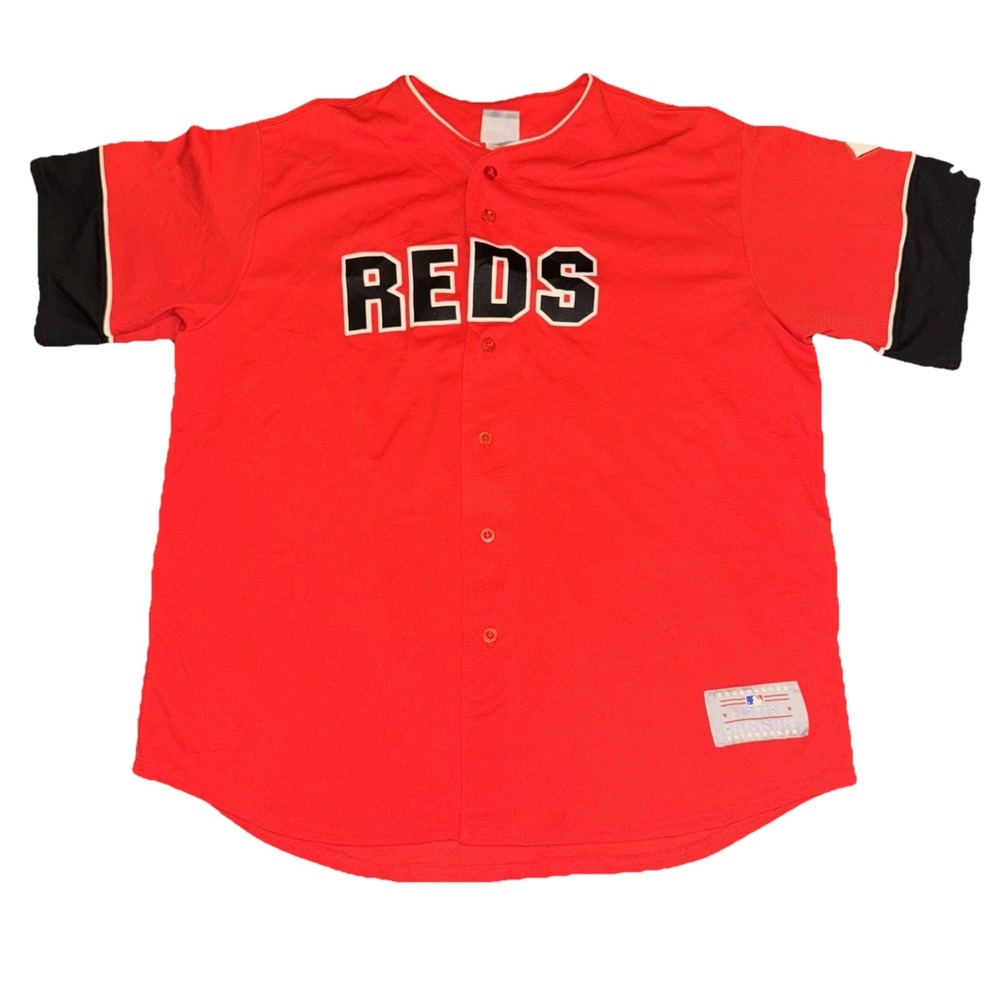 MLB Baseball‎ Cincinnati Reds Jersey Button XLarge Red Black Genuine Merchandise